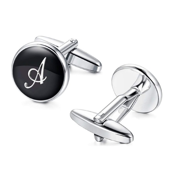Mens Alphabet Letter A Initial Cuff Links Silver - Picture 2 of 4
